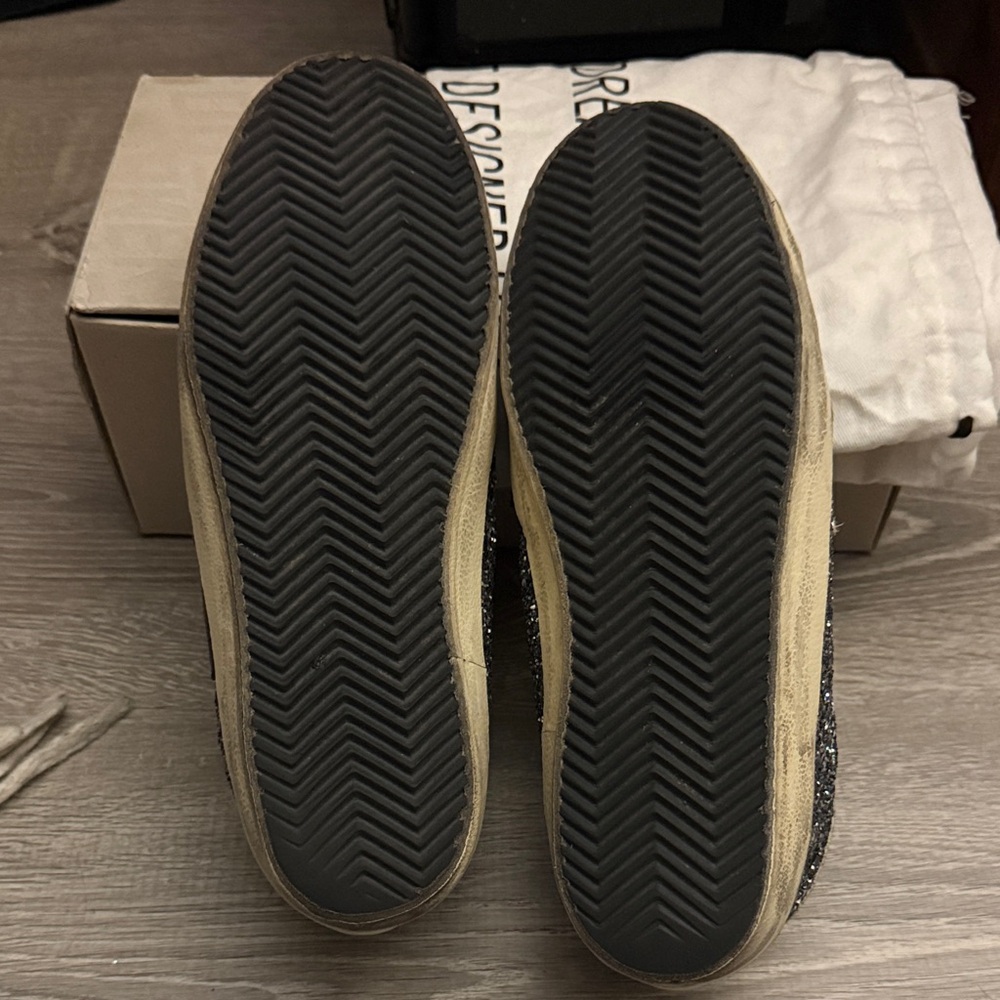 Golden Goose Deluxe Brand Super-Star Sneakers Black Silver Glitter Size 10 - Picture 8 of 12